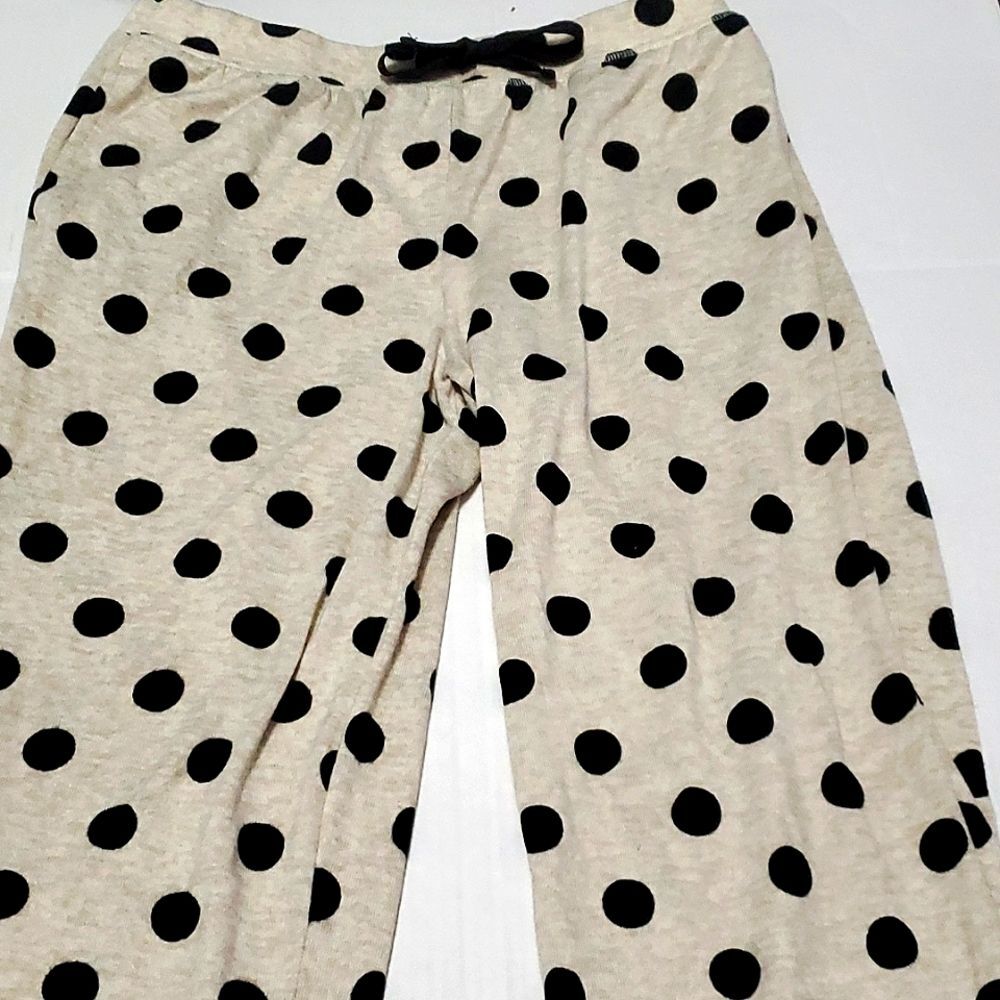 PJ Couture Cream & Black Polka Dots Comfy Soft Loungewear Pajama Pants L